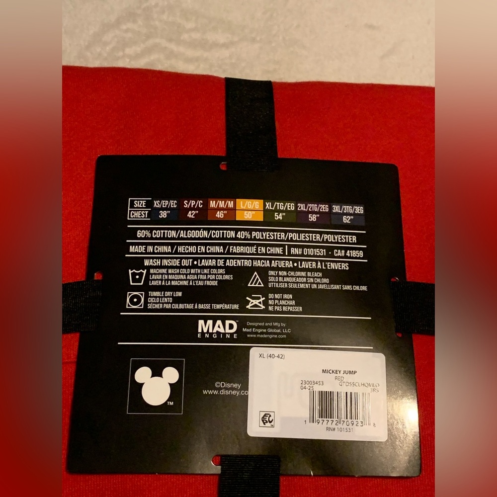 Walt Disney Mickey Mouse Red XL Hooded Sweatshirt - Picture 3 of 3